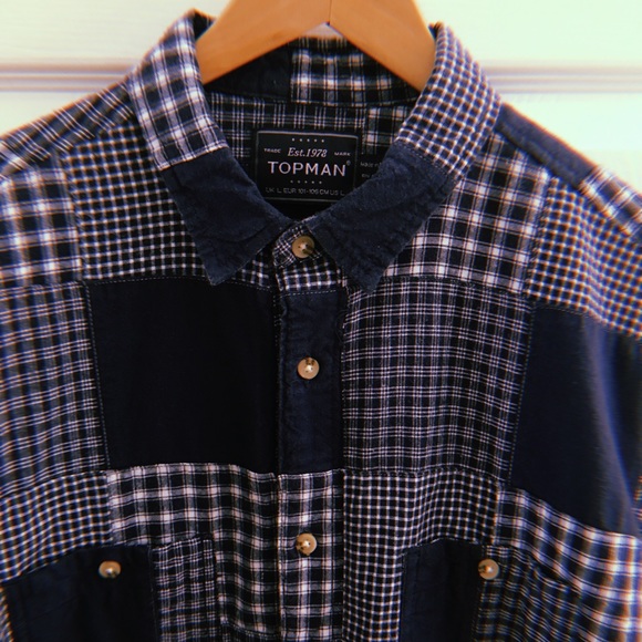 Topman Other - Topman Blue Patchwork Flannel Shirt